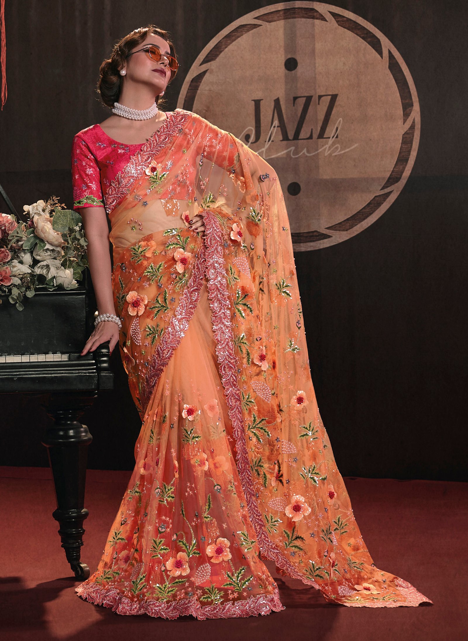 Orange Bandhej Print Wedding Sarees and Orange Bandhej Print Wedding Saris  online shopping