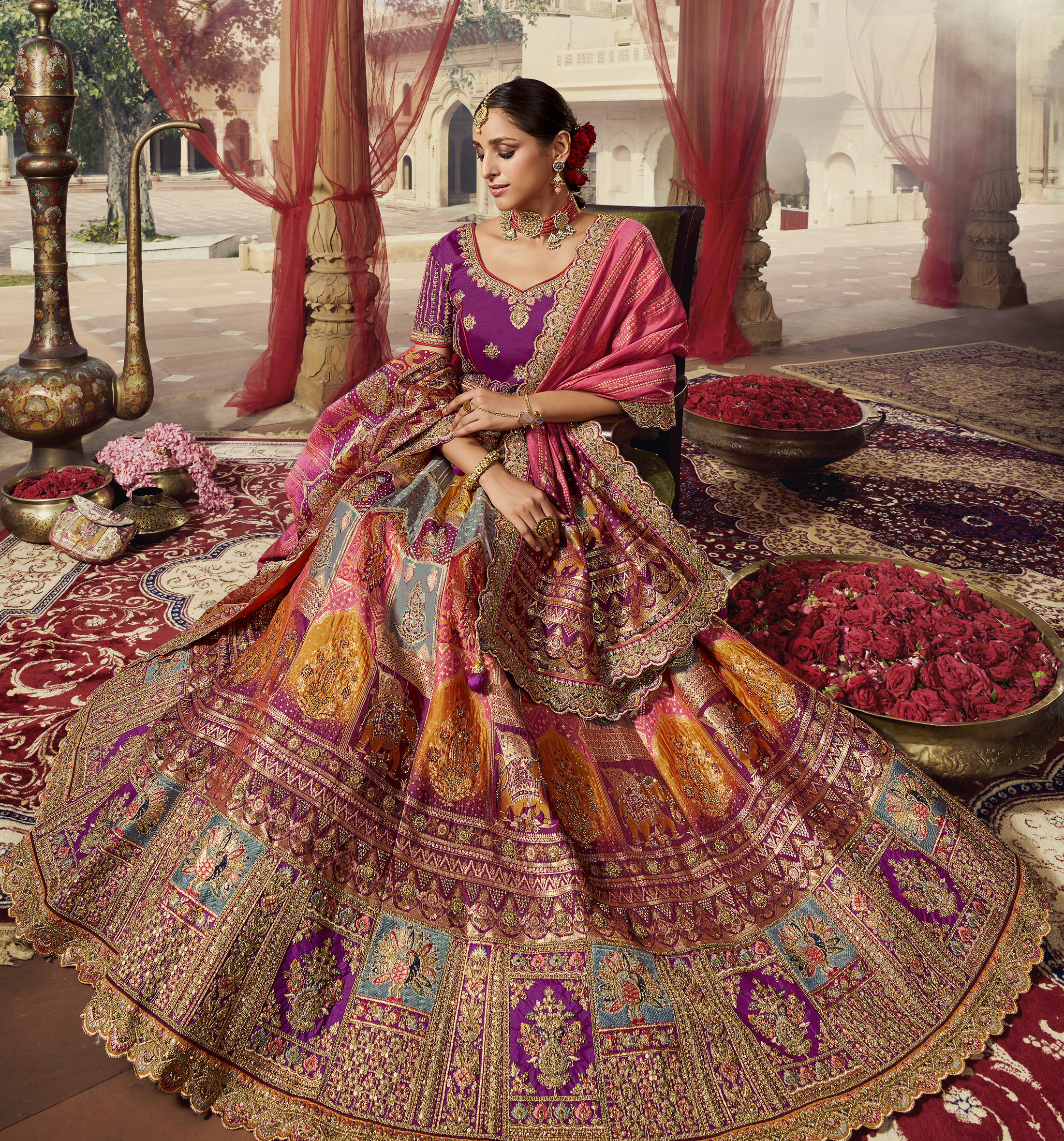 deep maroon bridal lehenga , contrast jewellery , emerald and polki  necklace , ruby pink bridal lehenga ,magen… | Indian bridal wear, Indian  bridal, Bridal lehenga