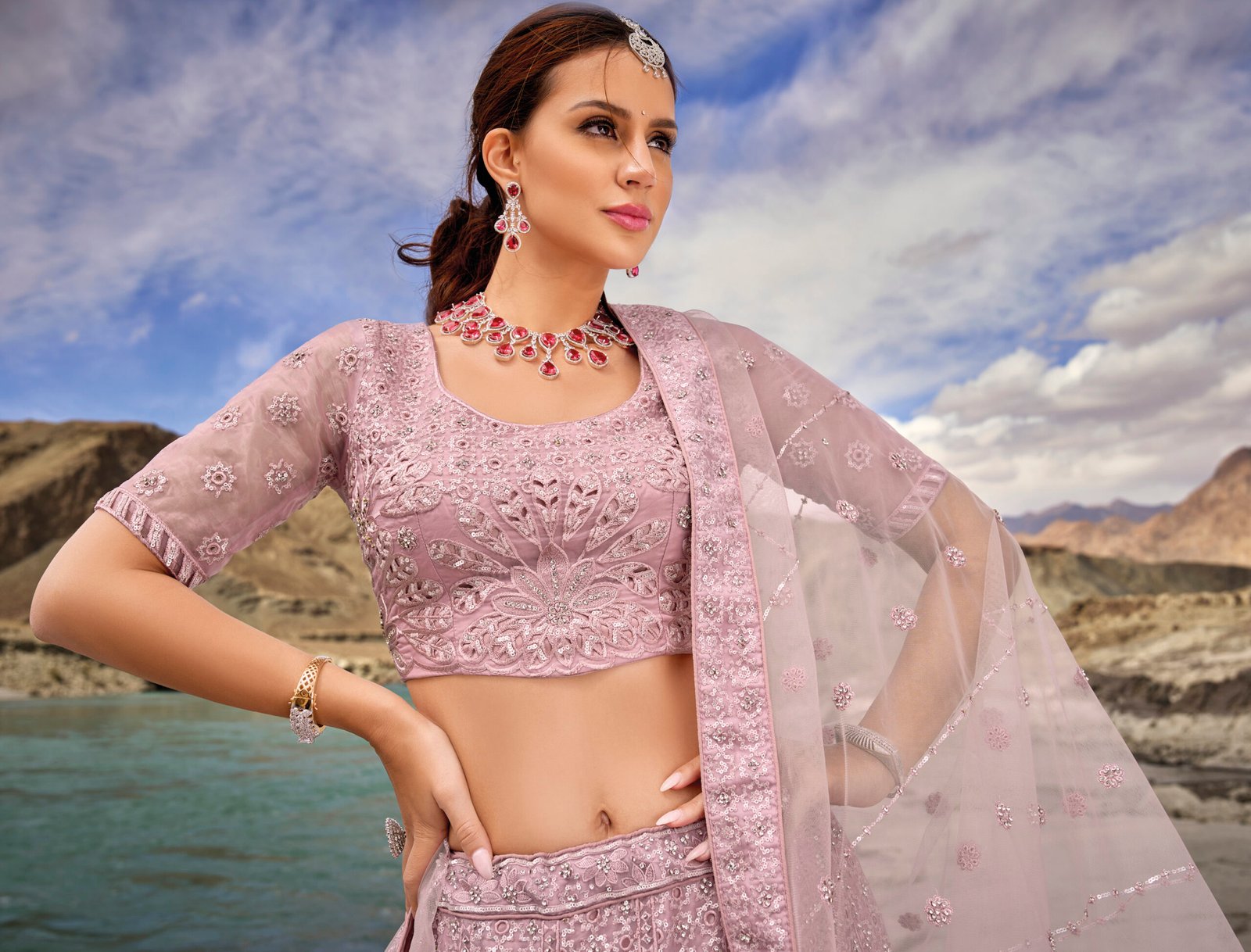 Graceful Light Grey Crepe Lehenga with Zari Work and Net Dup