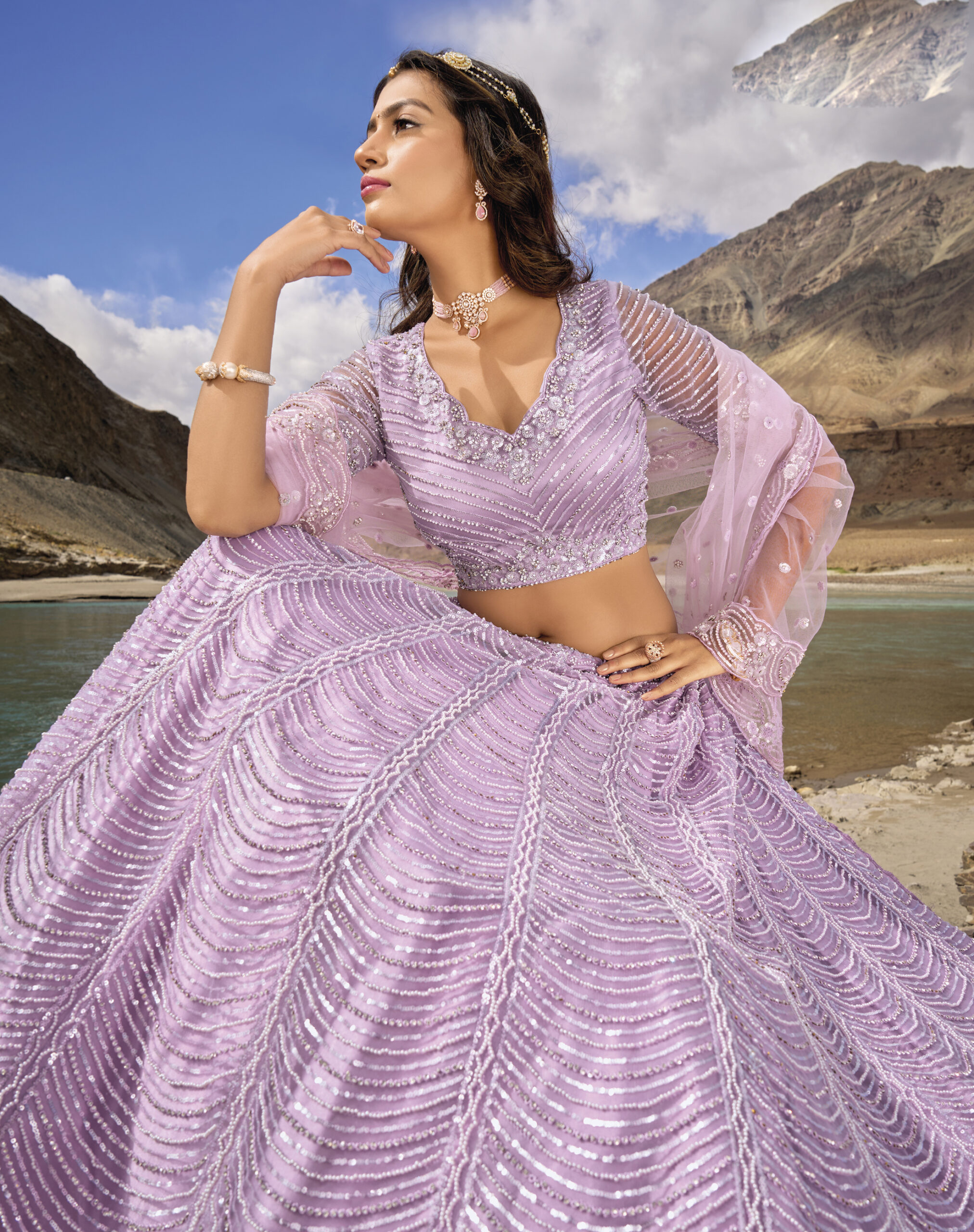 RE - Purple Colored Chinon Fabric Designer Lehenga Choli - Featured Product