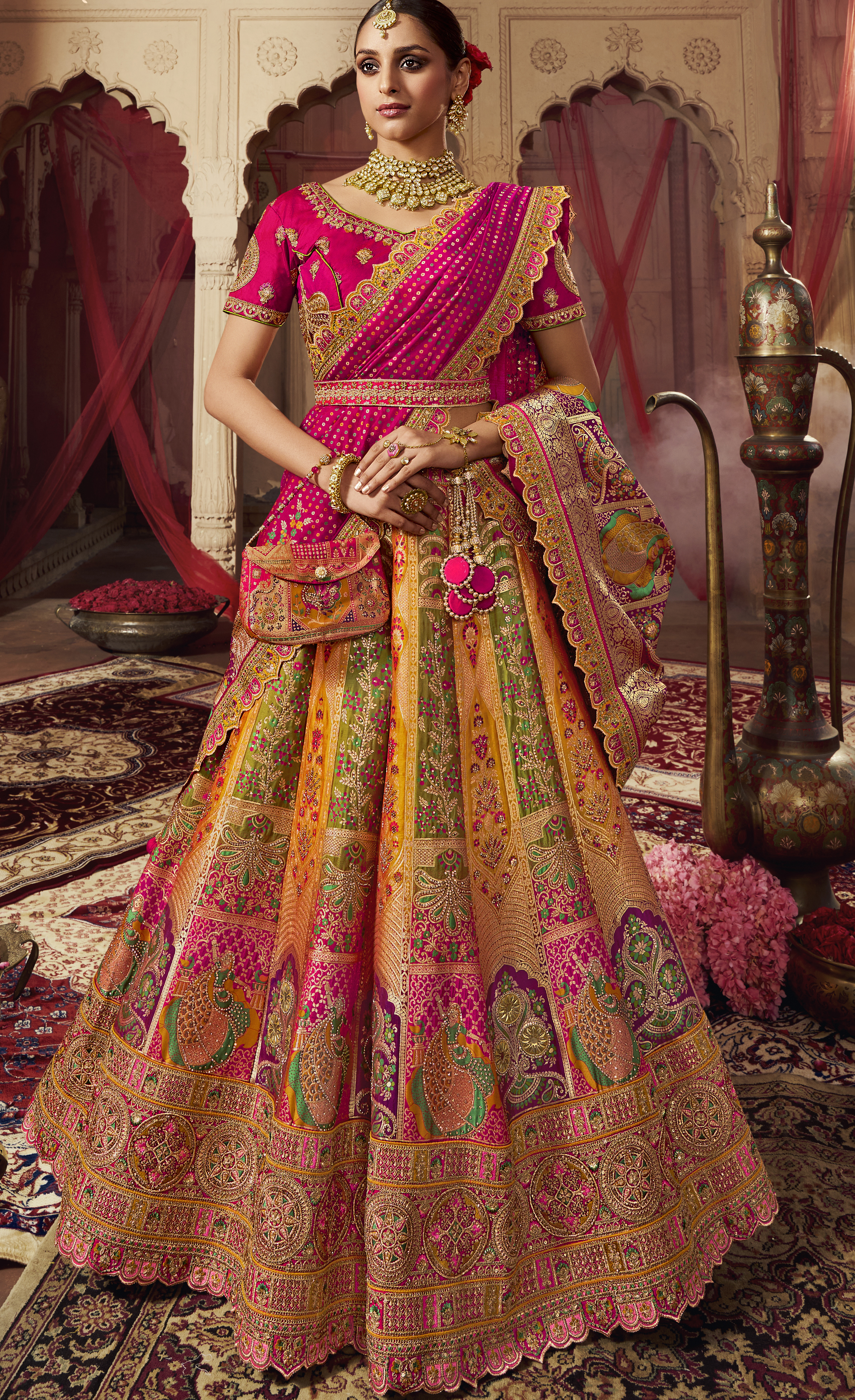 Chansi Trendz Wedding Wear Artful Orange Color Pure Silk Designer Lehenga  With Real Mirror Work at best price in Surat