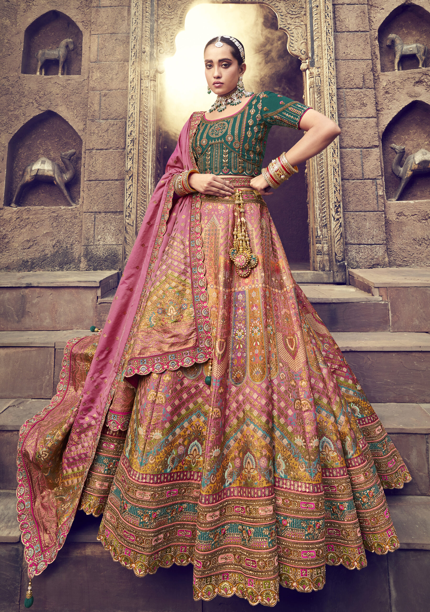 Gajri Pink Colour Embroidered Attractive Party Wear Georgette Lehenga choli  has a Regular-fit and is Made From High-Grade Fabrics And Yarn