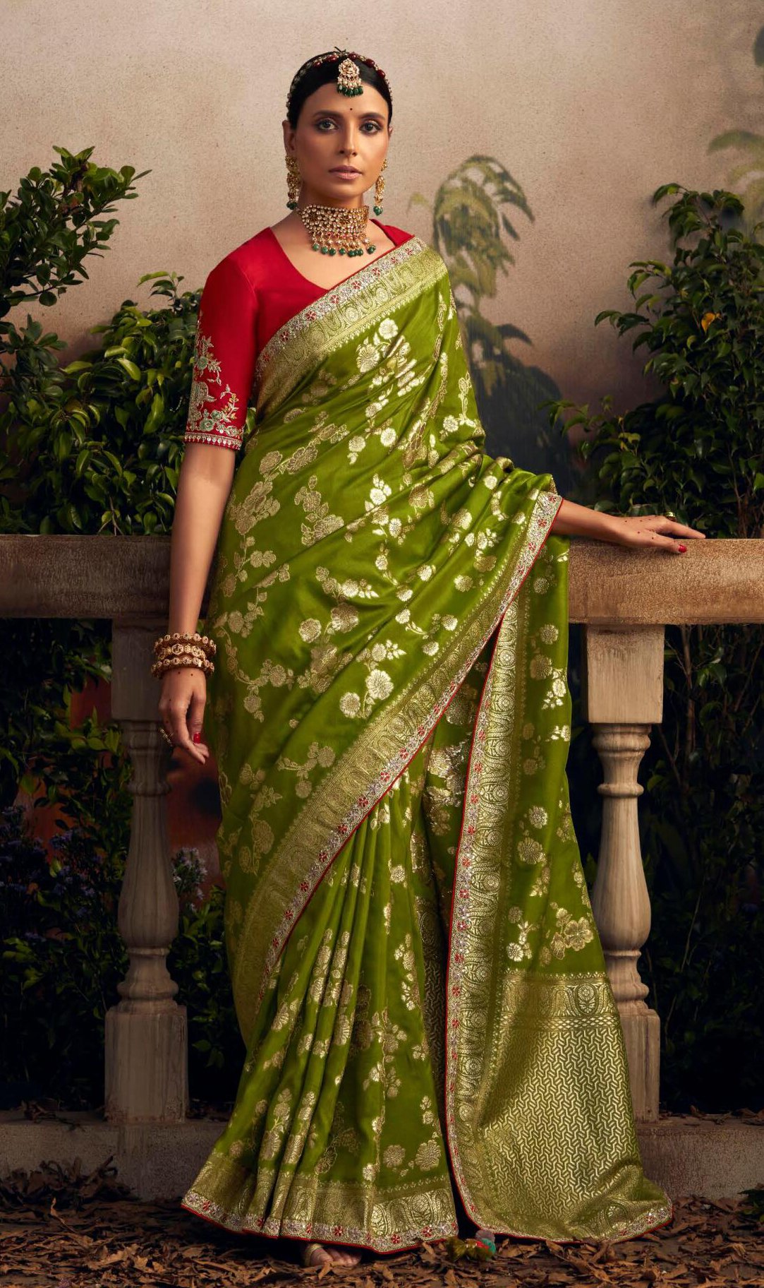 Buy Festive Green Wedding Saree In Banarasi Silk FZ87419 – ShreeFashionWear