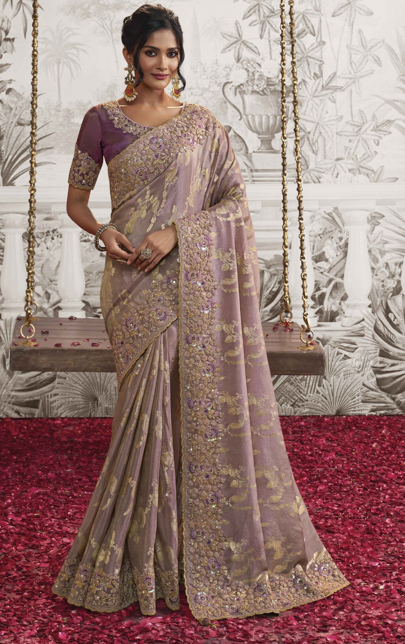 Purple Wedding Evening Sangeet Silk Saree SHRSK12105F – ShreeFashionWear