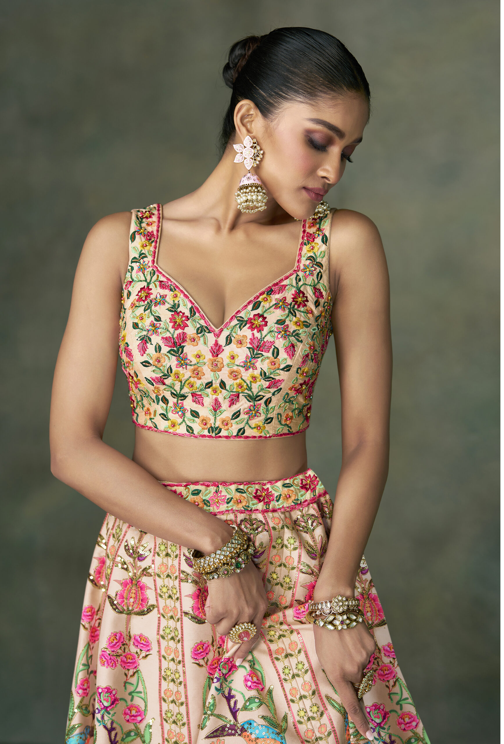Designer Silk Crop Top with Lehenga Skirt and Dupatta – Mina Designer  Collection