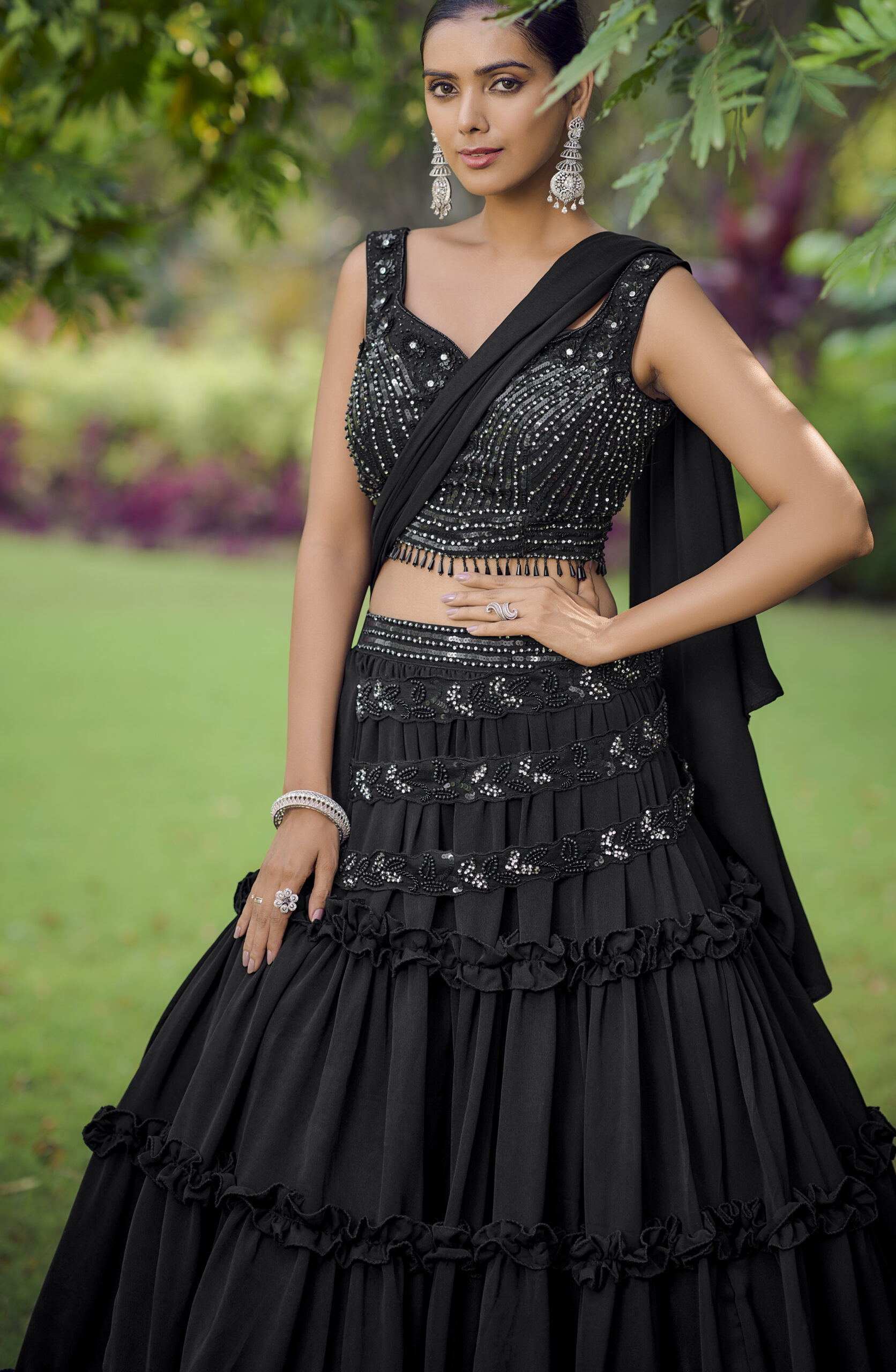 Indo Western Lehenga Look Designer Lehenga in Black