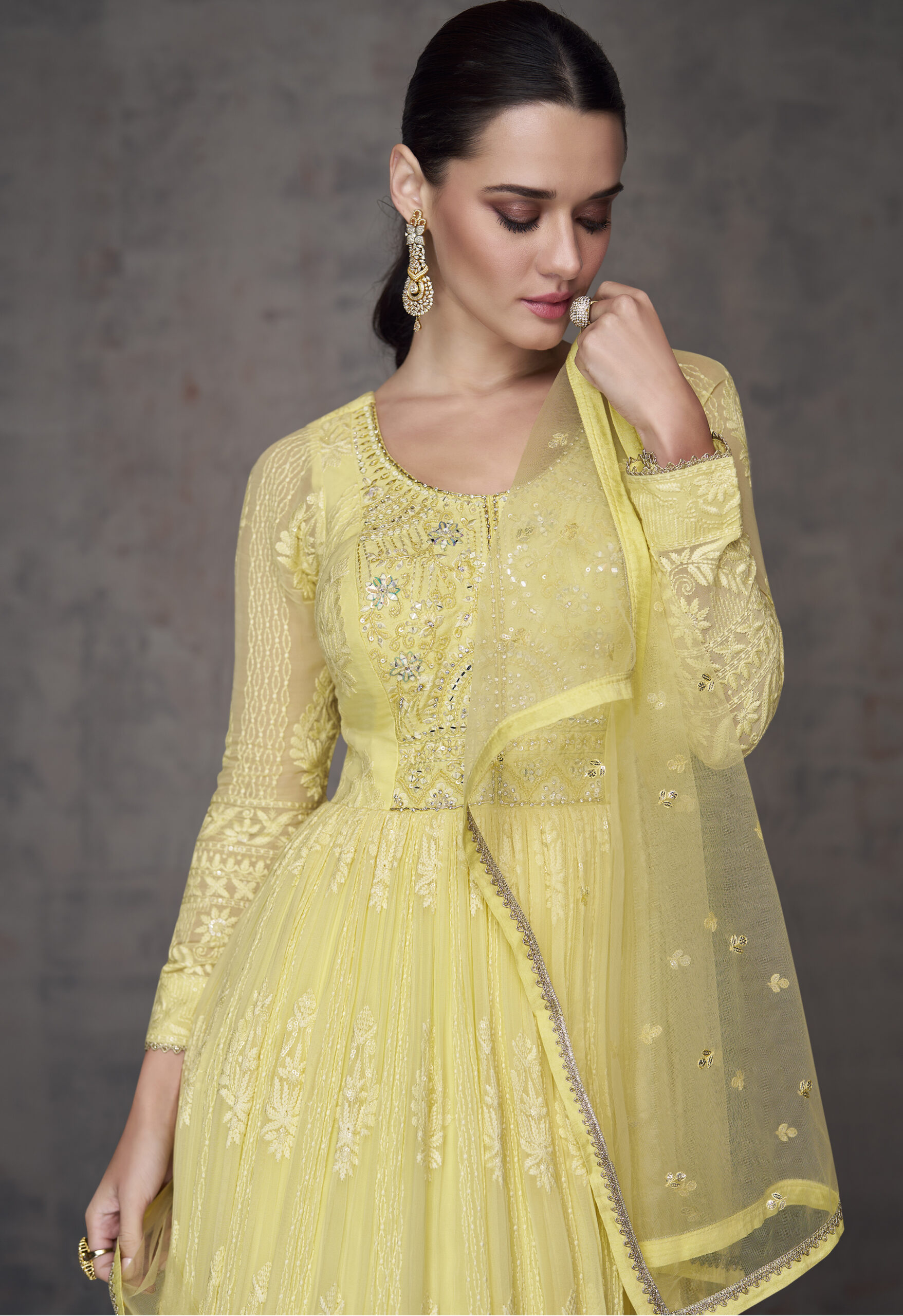 Yellow Haldi Dress Online Designer Floor Length Gown Dress scaled