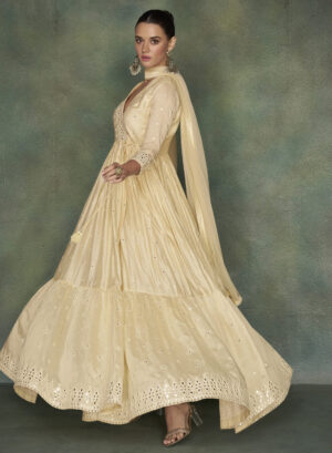 Anarkali Designer Suit for Wedding Cream Colour