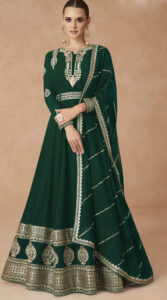 Anarkali Gown with Dupatta for Wedding in Green