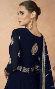Anarkali Gown with Dupatta for Wedding in Navy Blue Gown