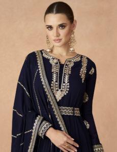 Anarkali Gown with Dupatta for Wedding in Navy Blue Gown Dress