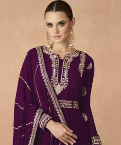 Anarkali Suit with Dupatta Party Wear Wine Colour Reception Dress