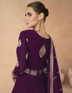 Anarkali Suit with Dupatta Party Wear Wine Colour Reception Dress Gown