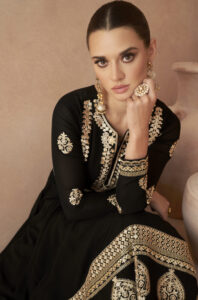 Charcoal Black Silver Embroidery Work Anarkali Gown for Ladies