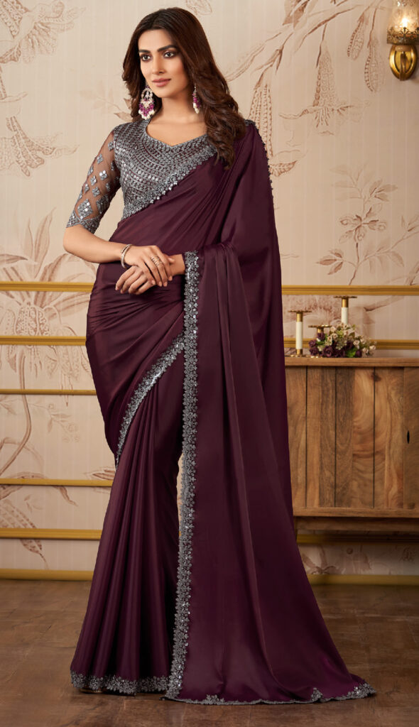 Coffee Colour Saree with Designer Blouse Party Wear Saree