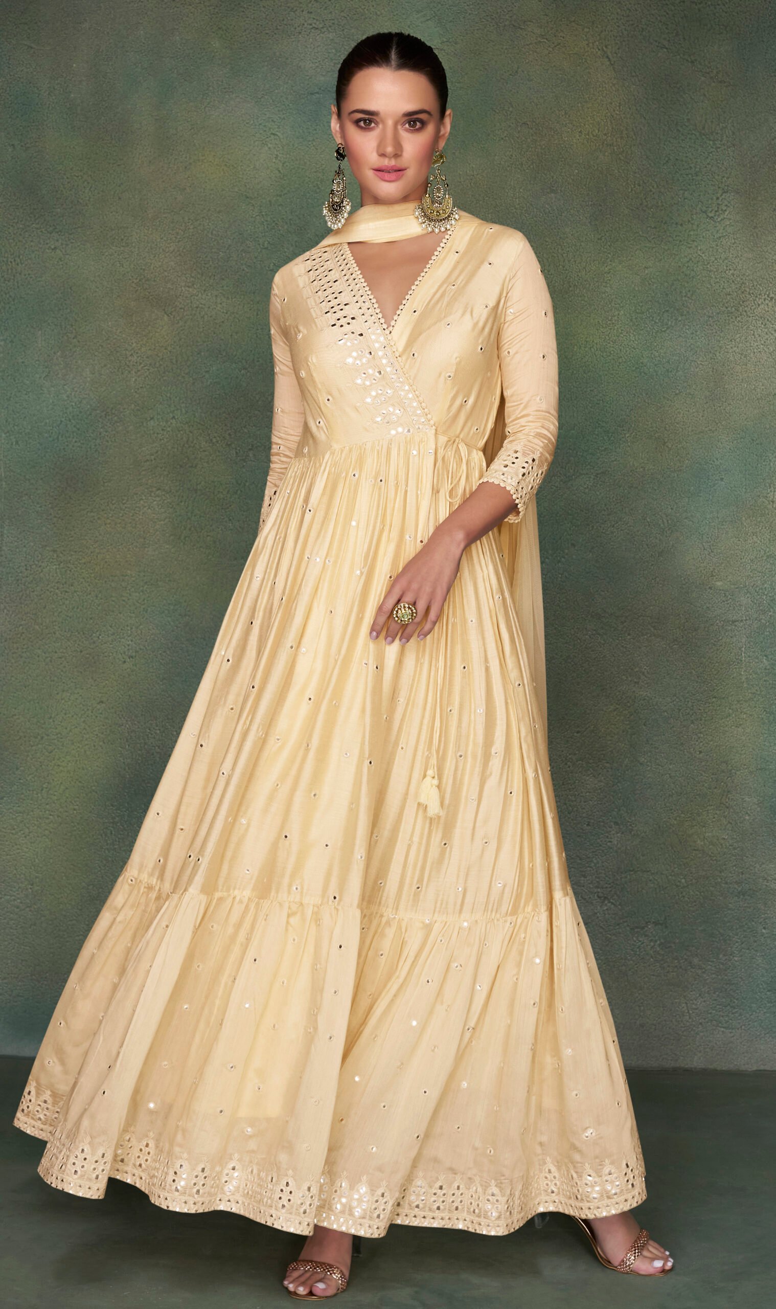 Anarkali Designer Suit for Wedding Cream Colour