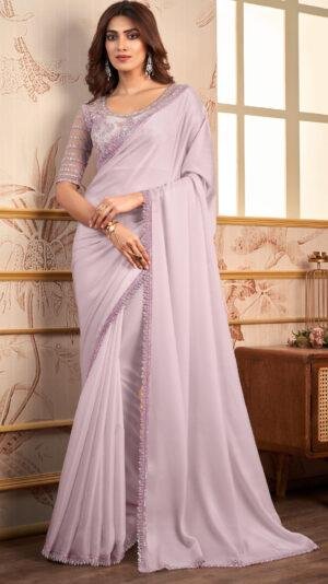 Designer Baby Pink Saree with Designer Blouse Party Wear