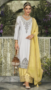 Designer Heavy Embroidered White Kurta Plazo Set with Contrast Dupatta