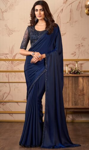 Designer Royal Blue Saree with Designer Blouse