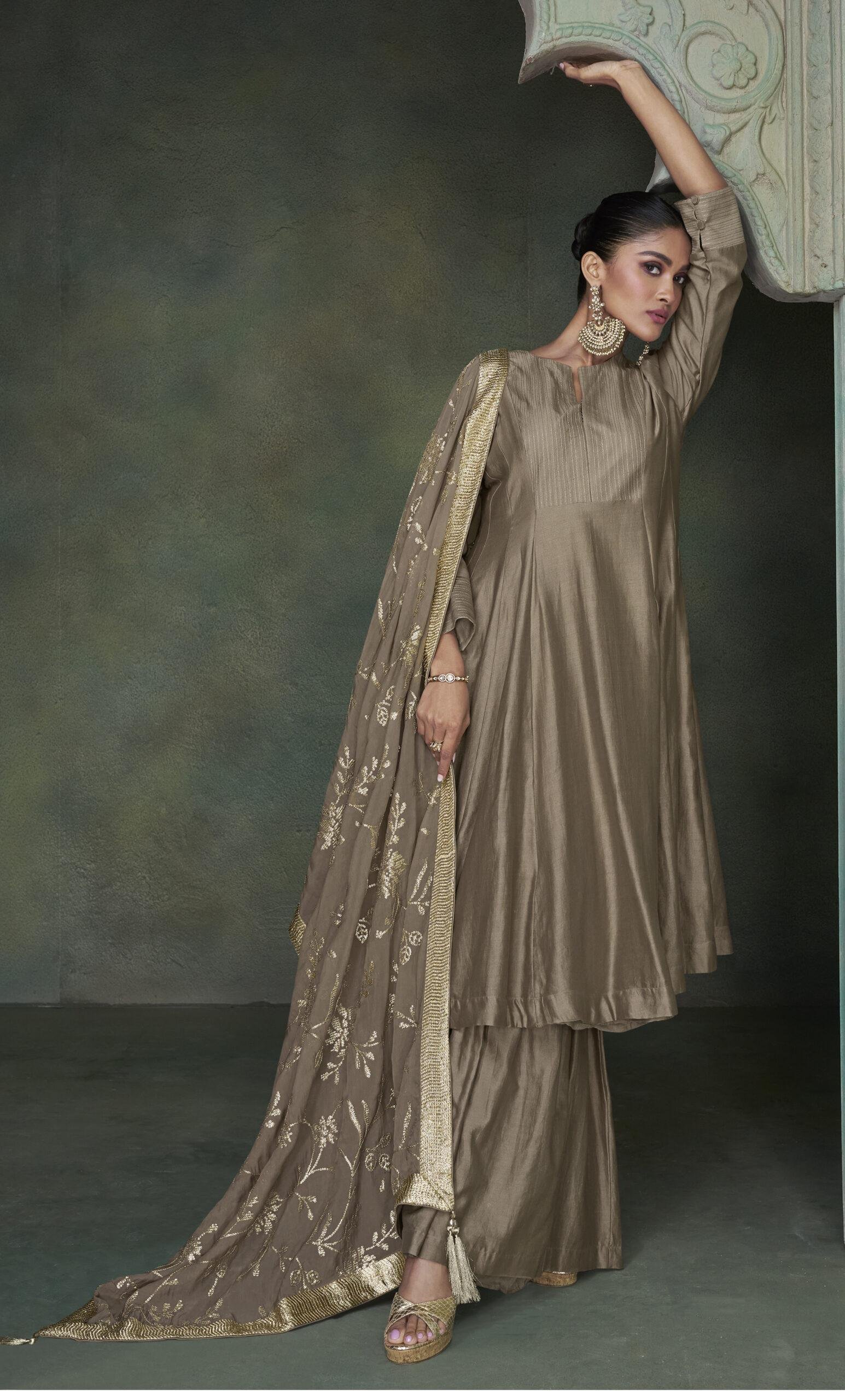 Heavy Dupatta Sharara Kurta Pajama Grey Colour Punjabi Suit