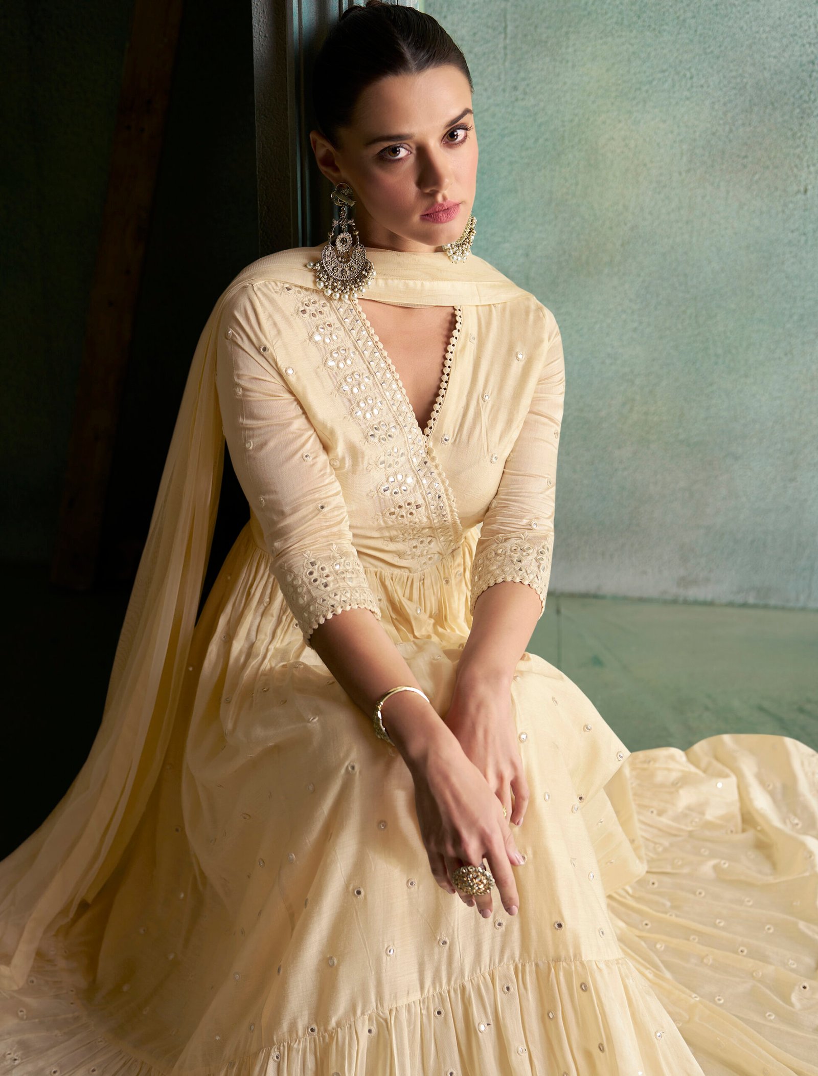 Anarkali Designer Suit for Wedding Cream Colour