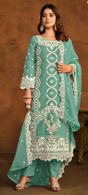 Light Green Designer Embroidered Party Wear Salwar Suit (2)