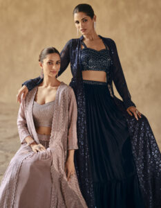 Modern Long Jacket Dresses Cropt Top with Shrug Reception Dress