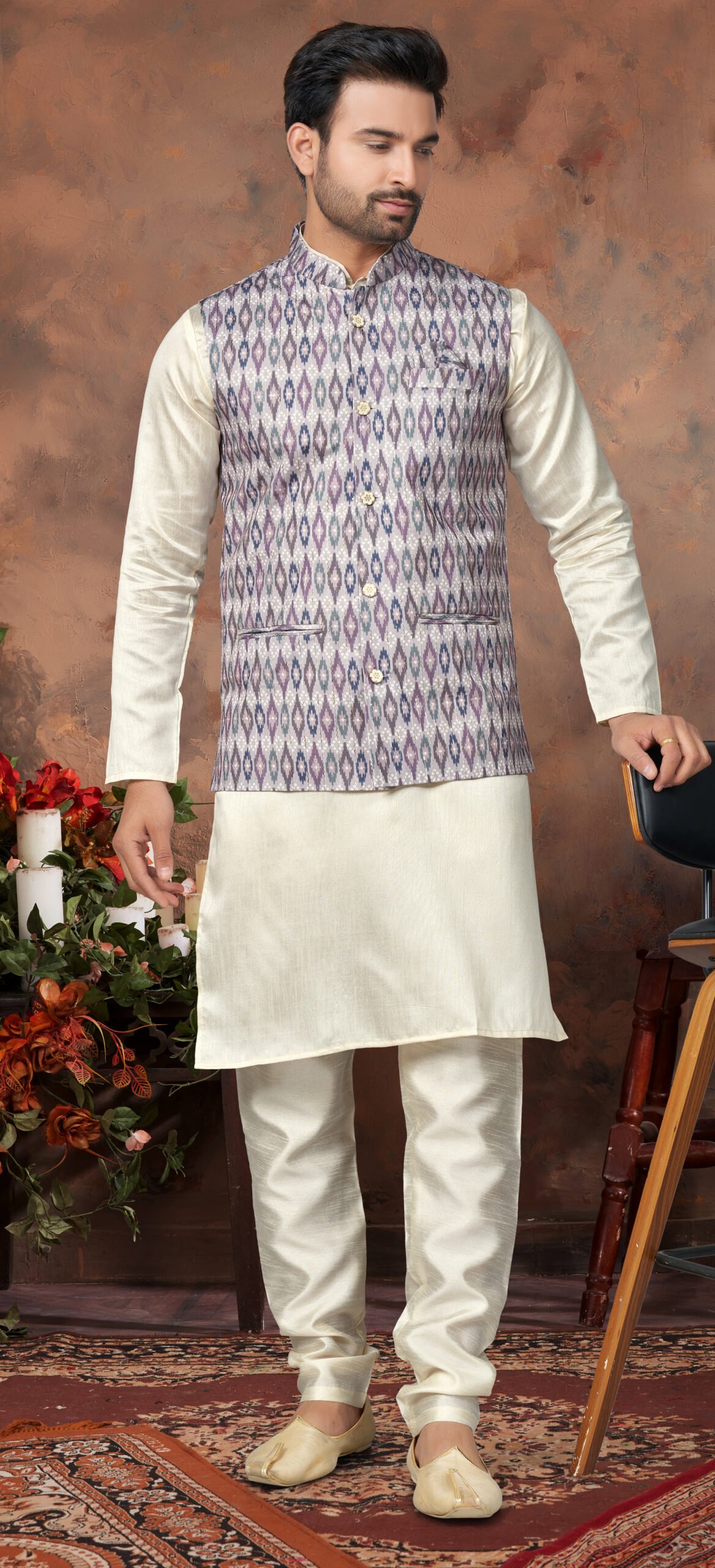Nehru Jaacket for Wedding Combinations Abstract Print Jacket Kurta