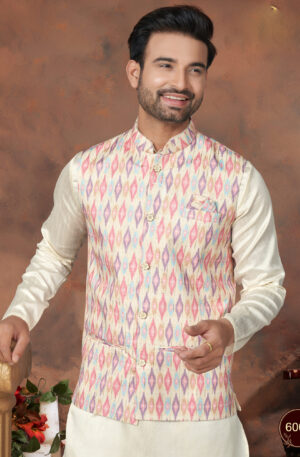 Nehru Jacket for Wedding Kurta Pajama Pink Abstract jacket