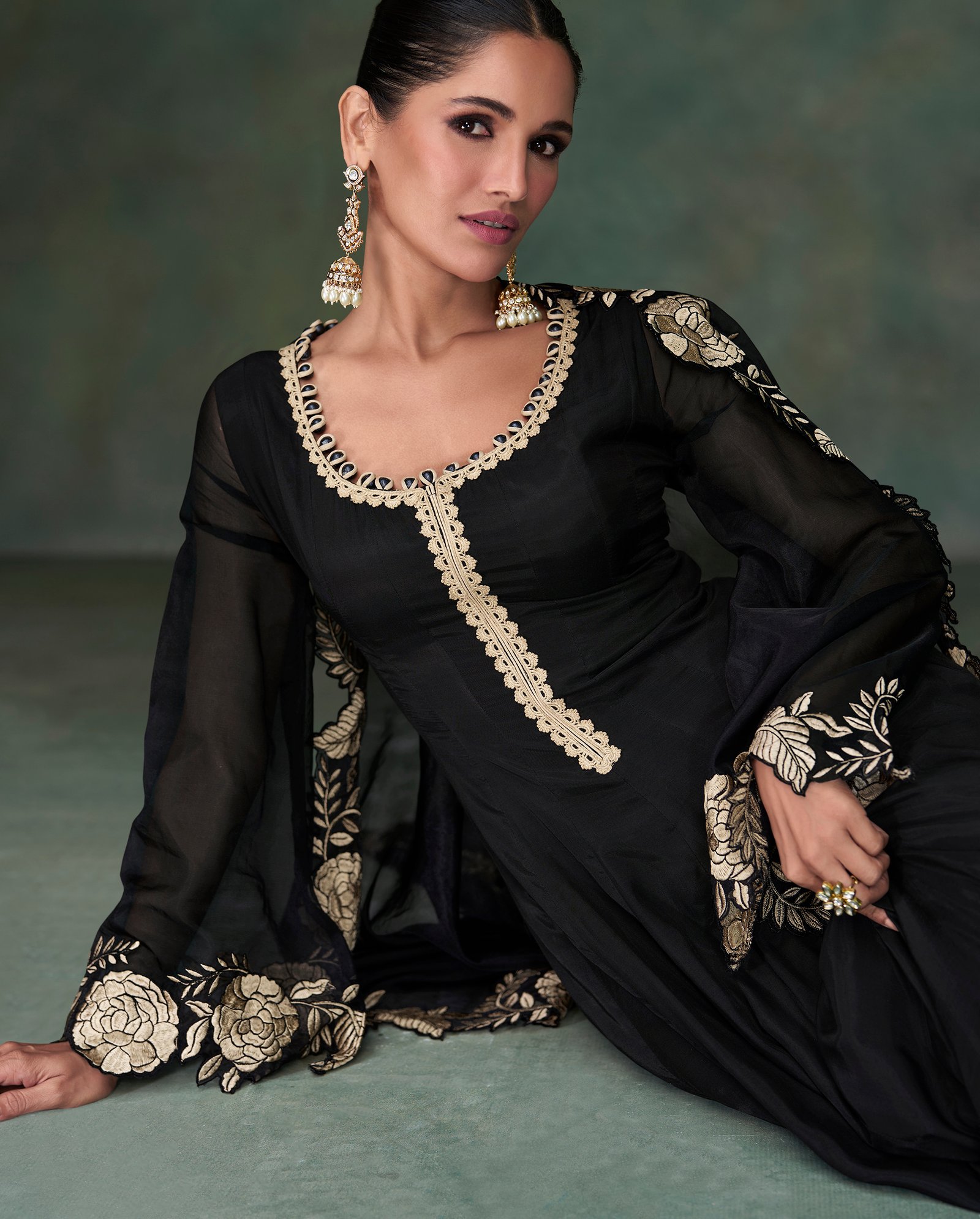 Party Wear Anarkali Suit with Dupatta Full Sleeves