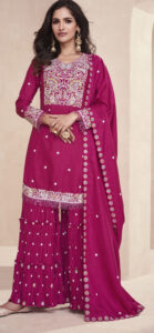 Punjabi Sharara Suit Party Wear Red Colour