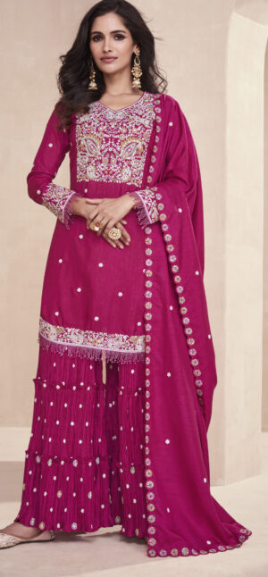Punjabi Sharara Suit Party Wear Red Colour