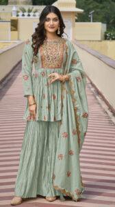 Punjabi Sharara Suit Party Wear Sky Blue Colour