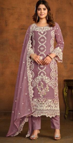 Purple Designer Embroidered Party Wear Salwar Suit Palazo Suit Design