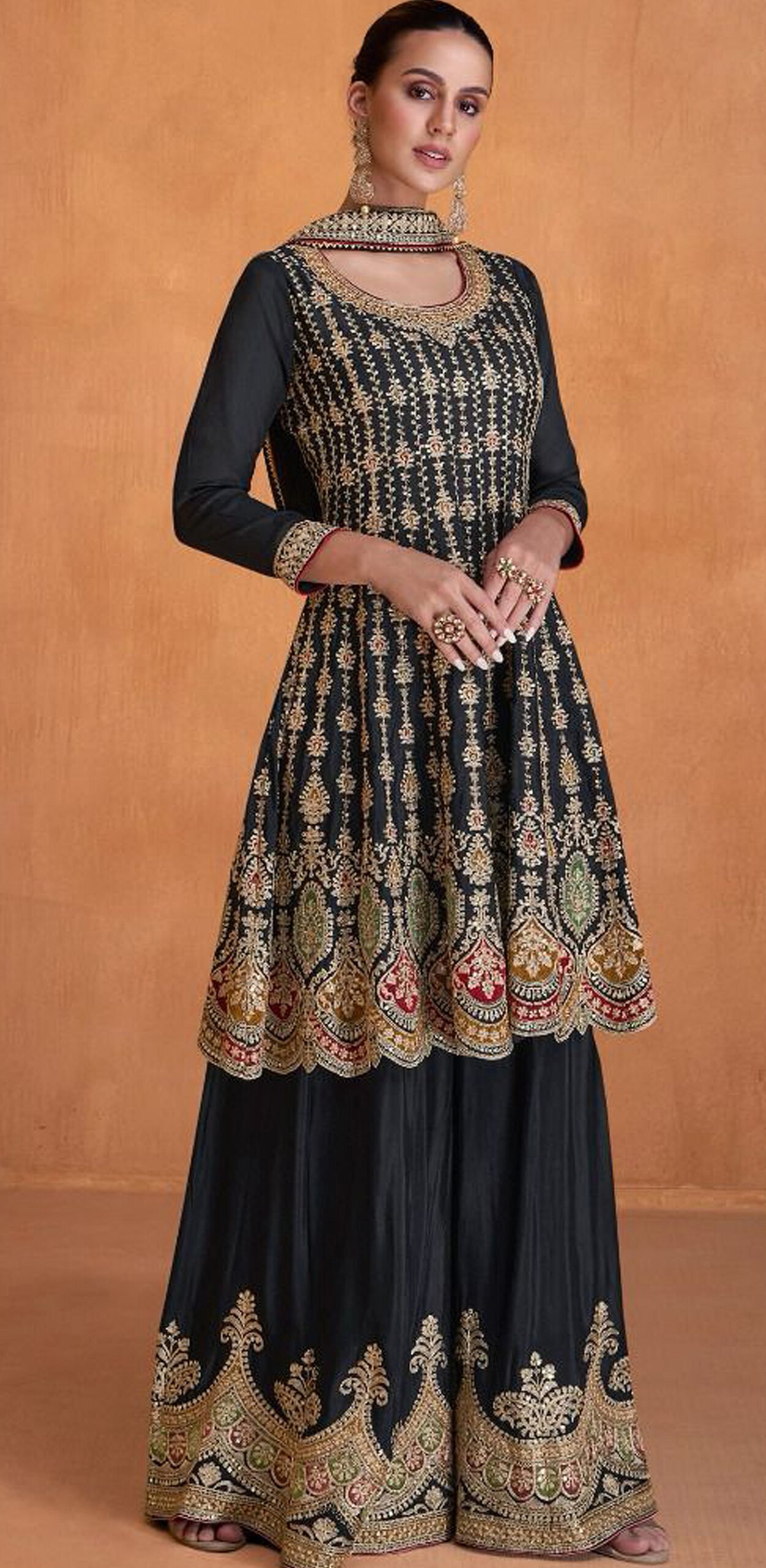 Embellished Mustard Bridal Heavy Embroidered Lehenga Style Sharara Sui –  Apparel Designer