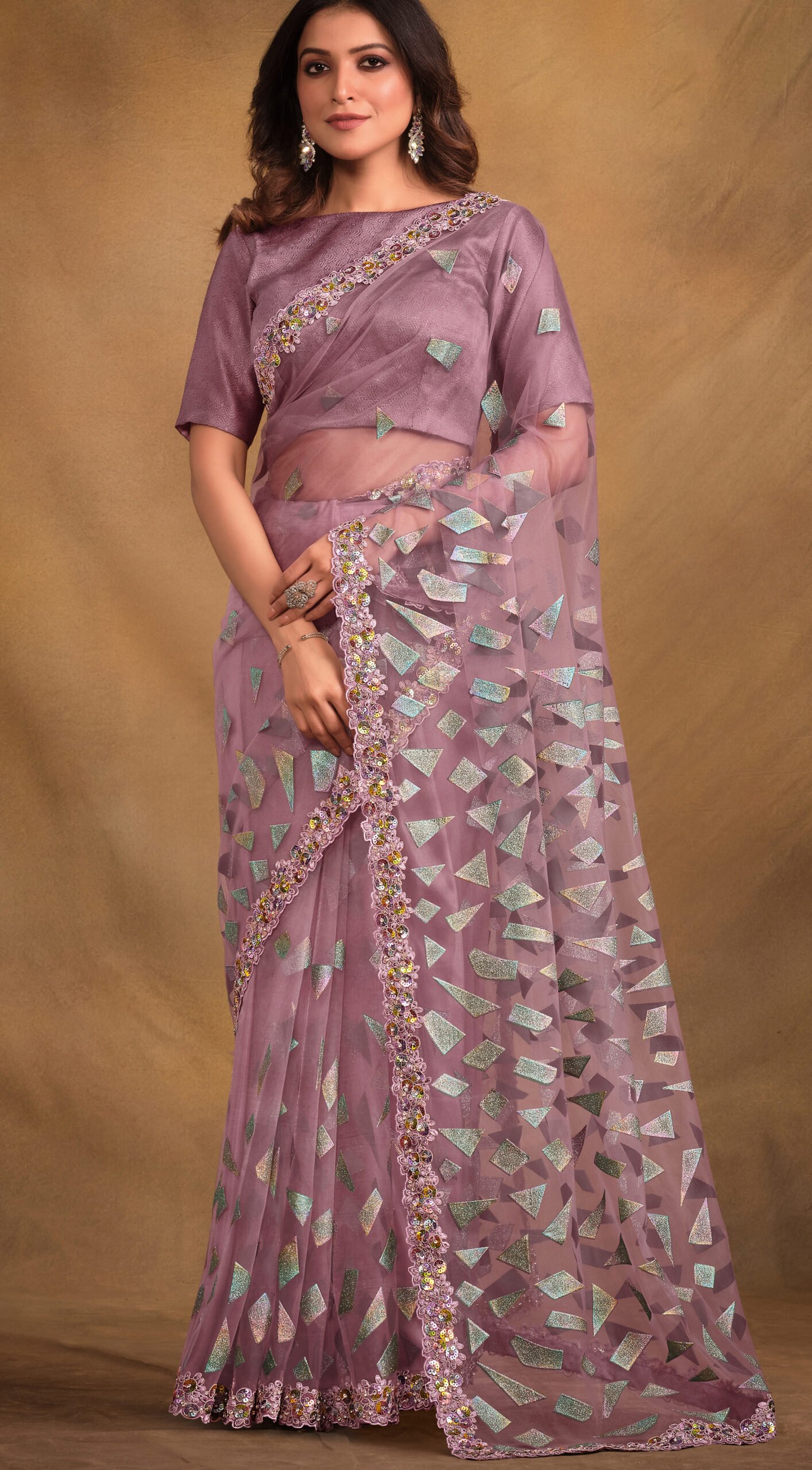 Designer Saree for Wedding Light Purple Saree Party Wear