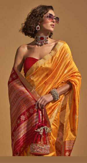 Handloom Silk Soft Silk Sarees for Wedding Goldenrod Colour