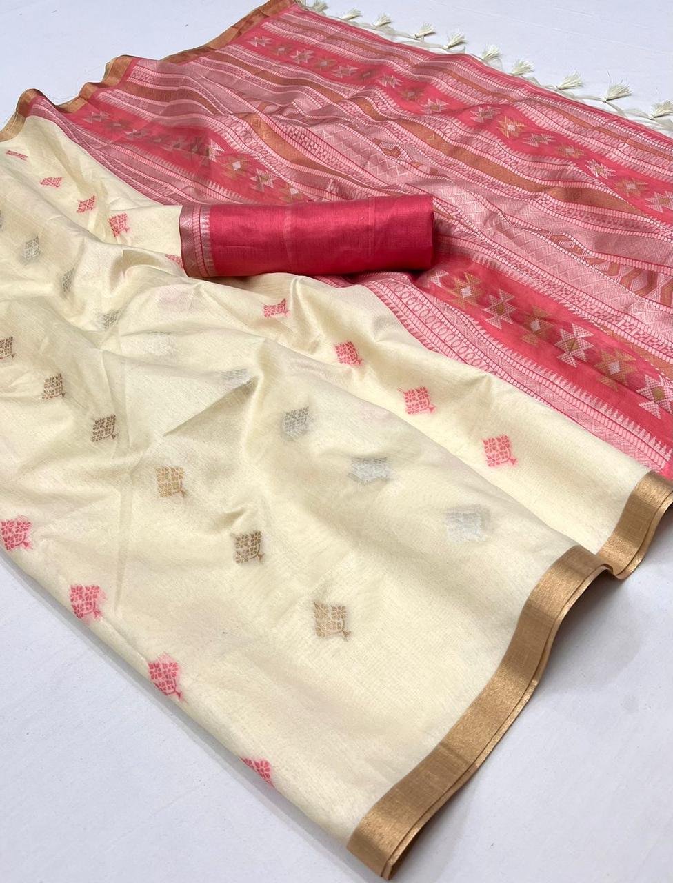 Handloom Silk Soft Silk Sarees for Wedding Off White