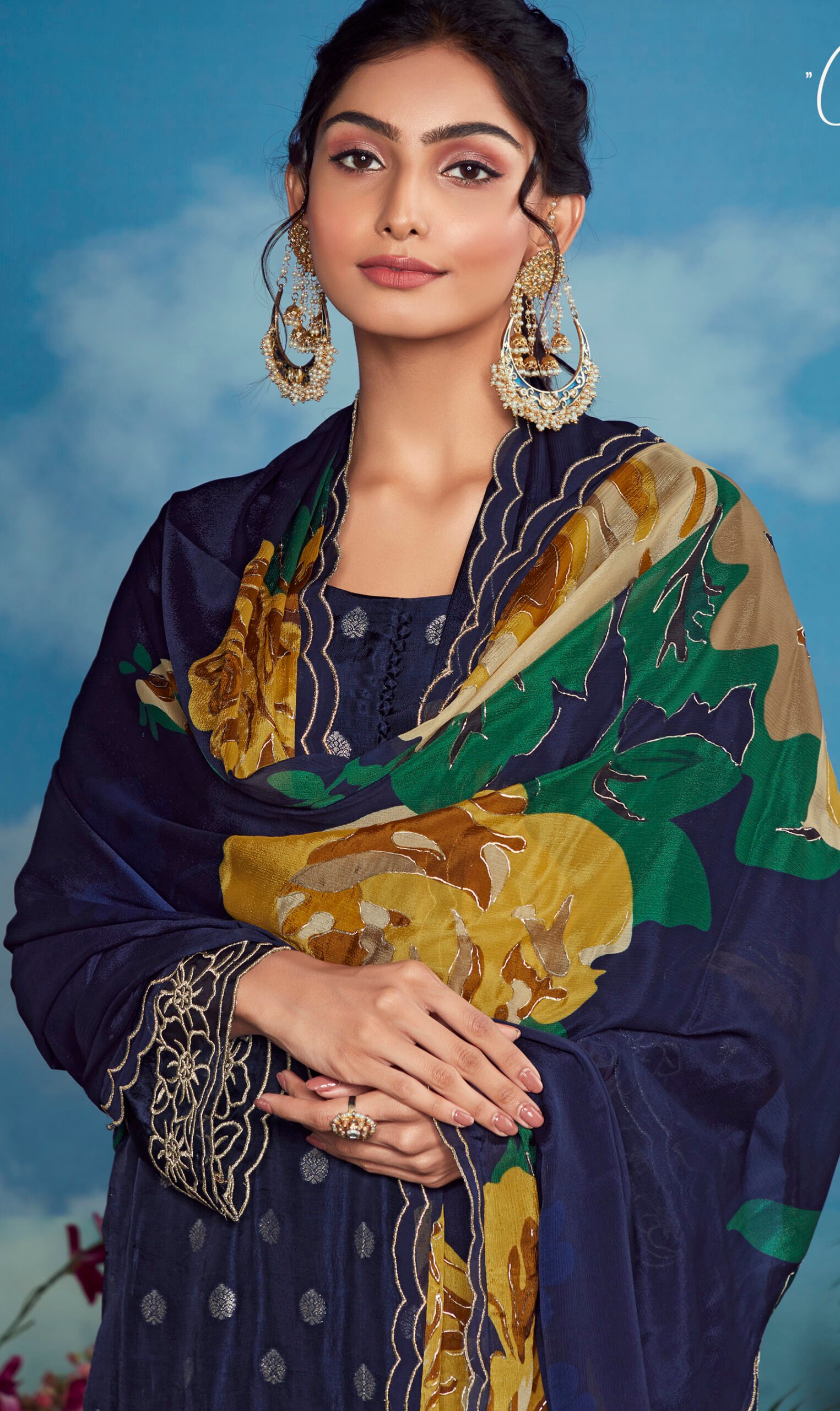 Indian Designer Party Wear Suits for Female Ink Blue Salwar Suits