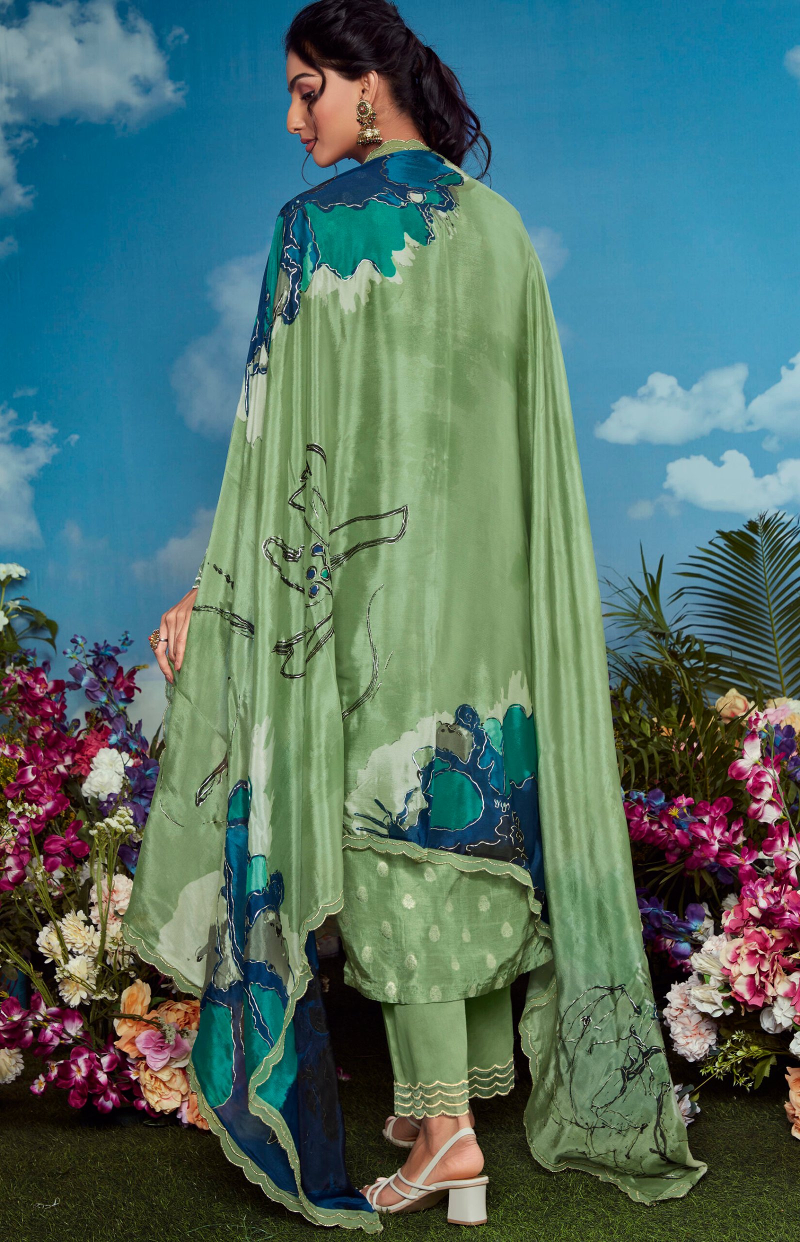 Indian Designer Party Wear Suits for Female Light Green Suit