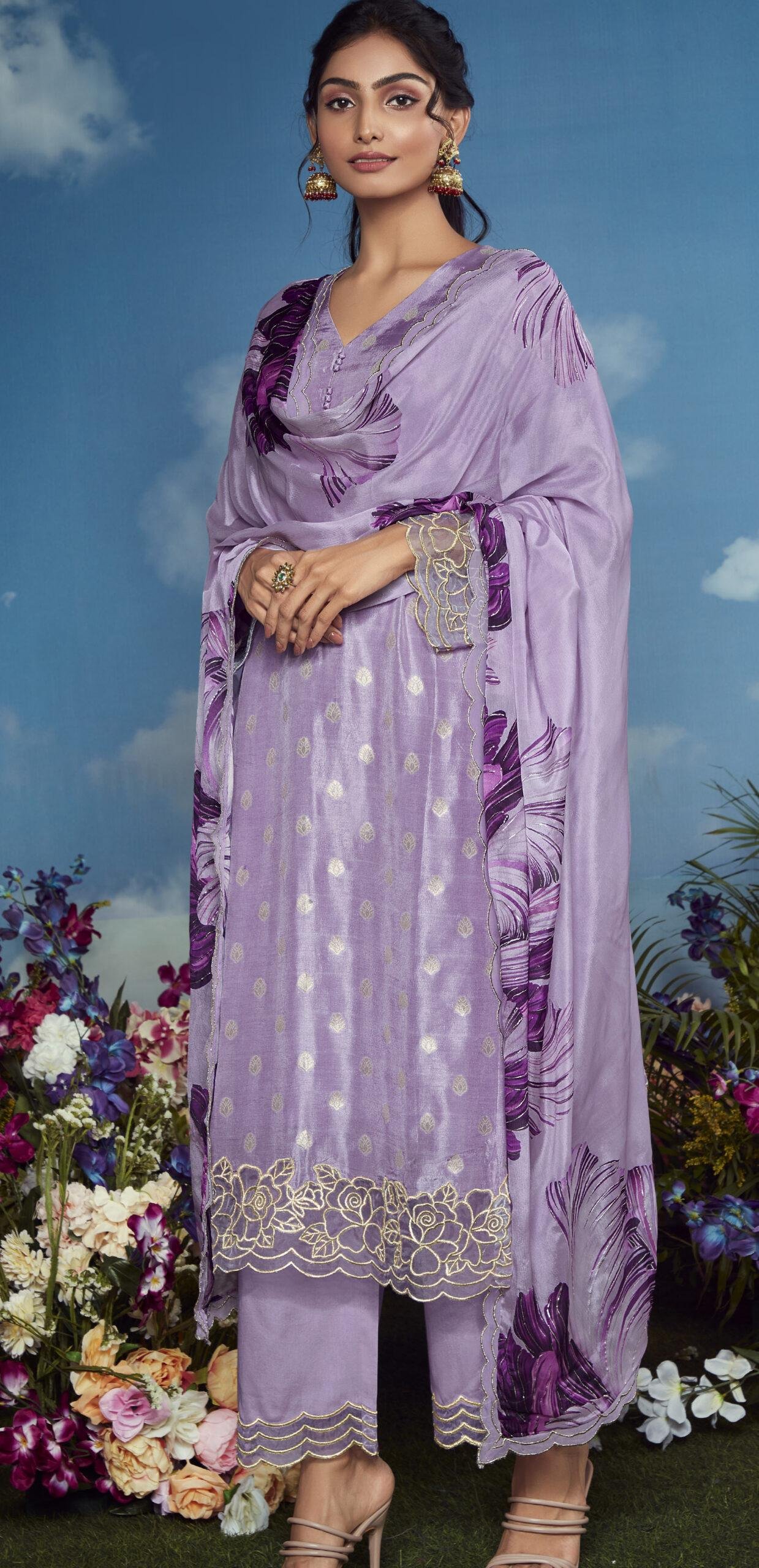 Indian Designer Party Wear Suits for Female Light Purple Suit