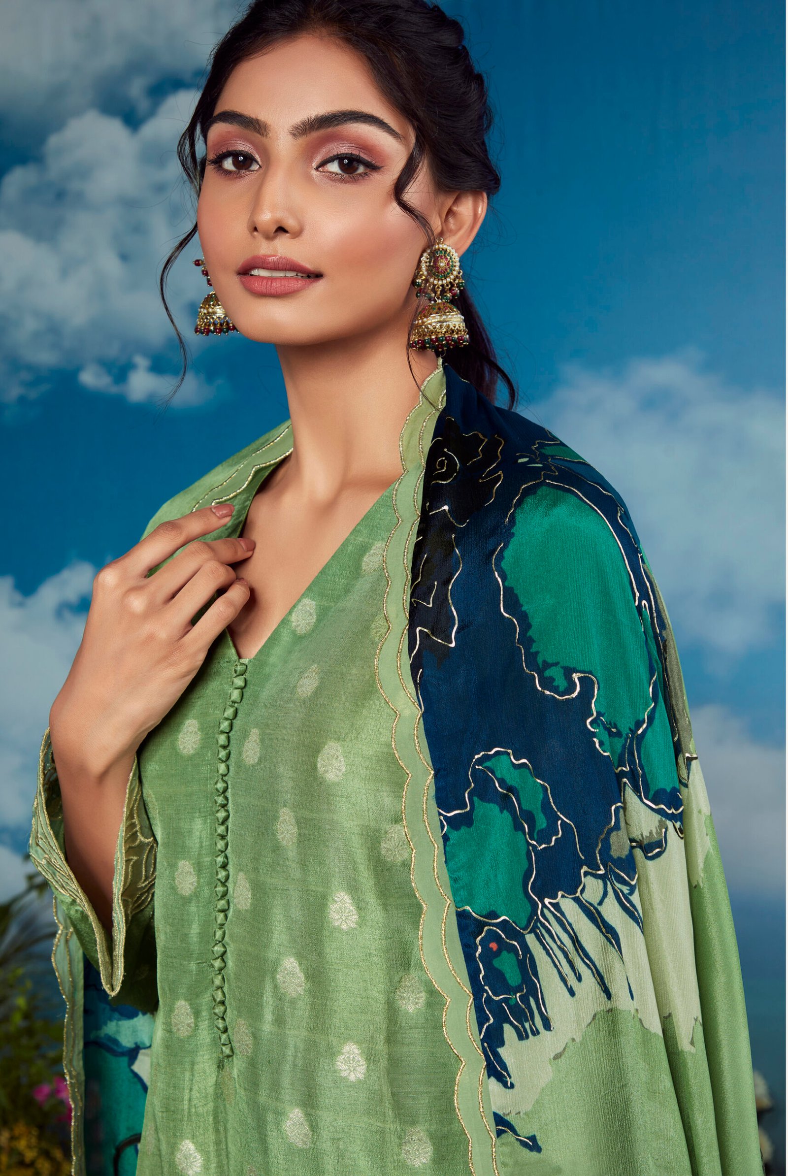 Indian Designer Party Wear Suits for Female Olive Green Salwar Suits