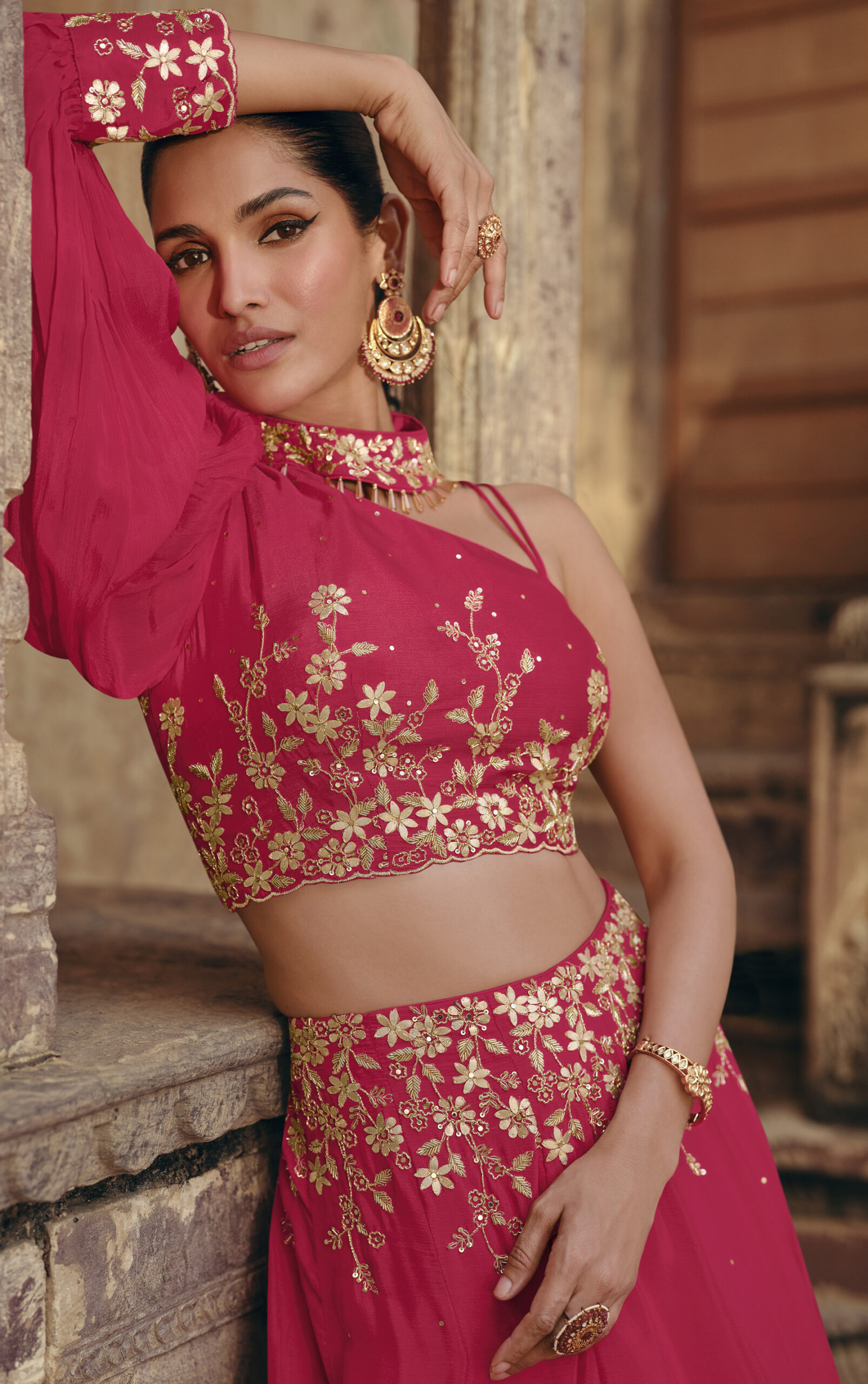 Indo Western Crop Top And Skirt One Shoulder Lehenga Crop Top scaled