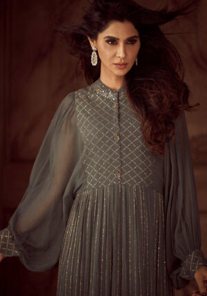 Indo Western Grey Gown for Wedding