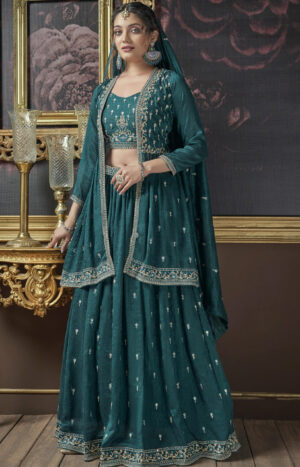 Lehenga with Short Jacket Pine Green Lehenga Crop Top