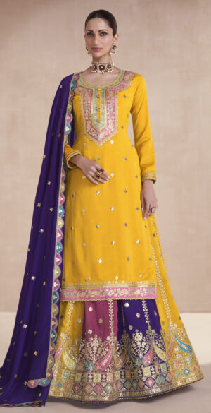 Long Kurti with Skirt Party Wear Yellow Kurta Skirt for Haldi