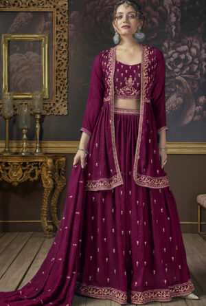 Modern Jacket Lehenga Choli for Wedding Berry Magenta Colour