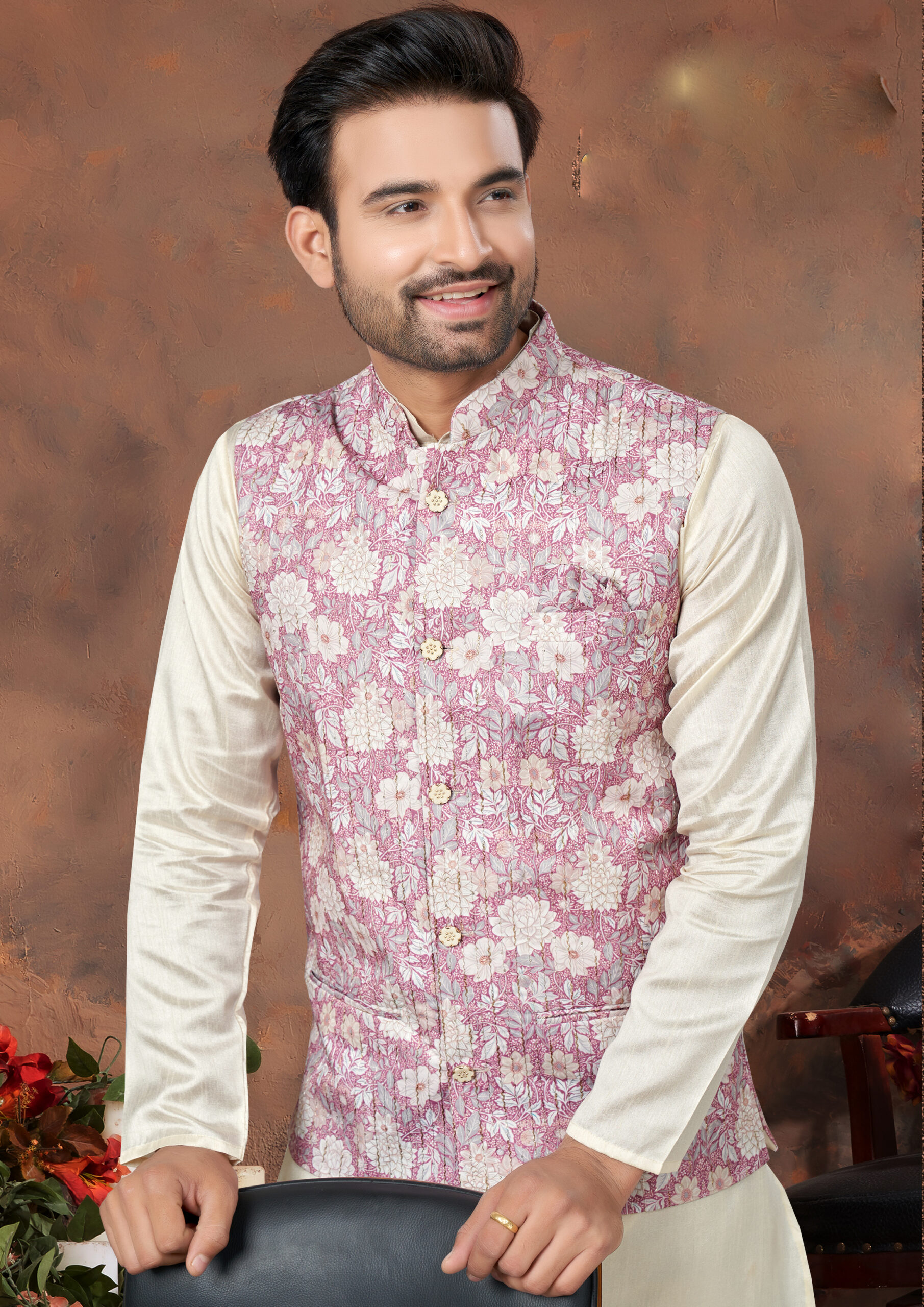 Buy KISAH Men Navy Blue & Pink Solid Kurta With Churidar & Nehru Jacket -  Kurta Sets for Men 8139731 | Myntra