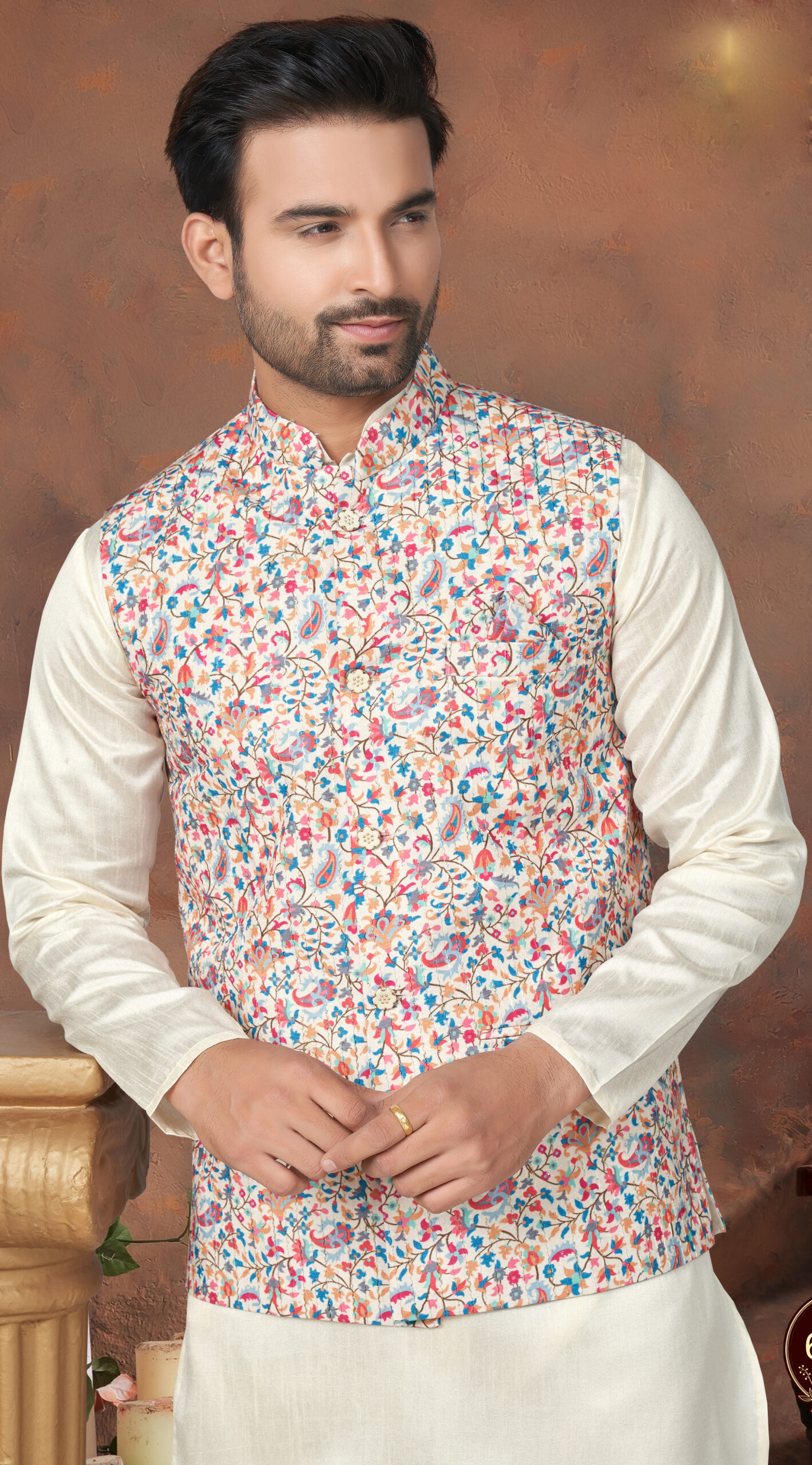 Nehru Jacket for Wedding Kurta Pajama Pink Jacket