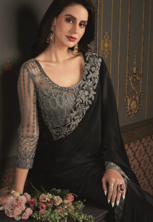 New Trend Sarees for Youngsters Desigenr Blouse Black Saree